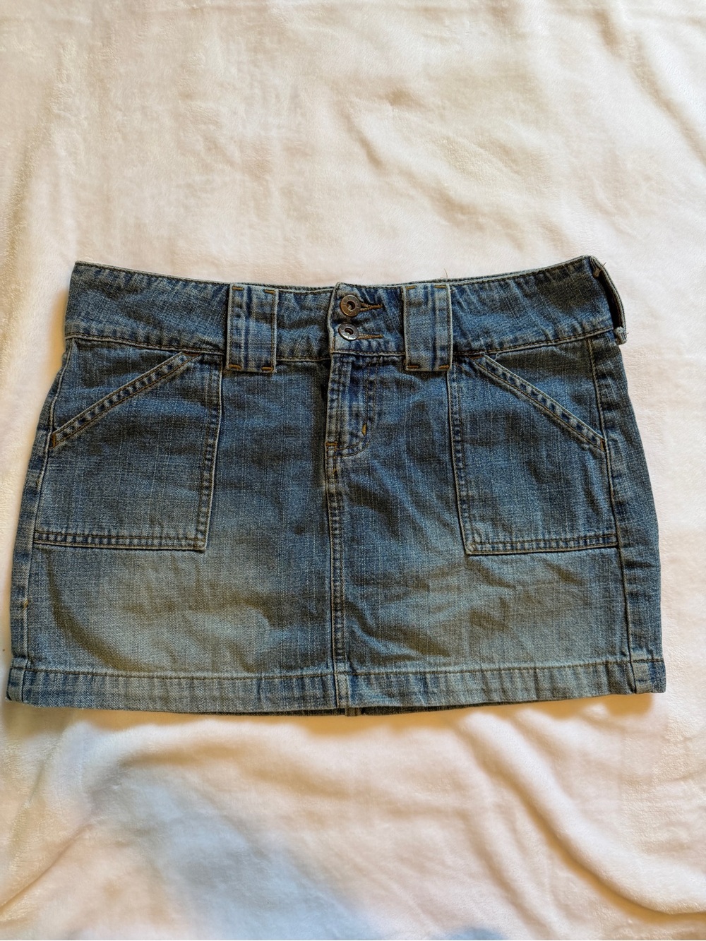 lei Blue Denim Mini Skirt with Front Patch Pockets Size 7